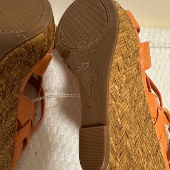 Jessica Simpson Coral Orange Strappy Wedge Sandals Cork Platform Party - Picture 6 of 8